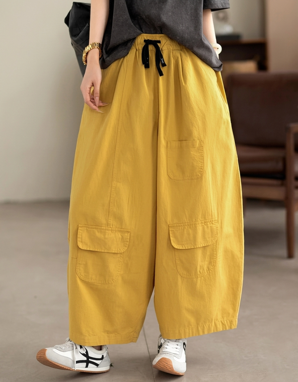 Mustard Yellow Balloon Cargo Pants | Wide Leg Mori Style