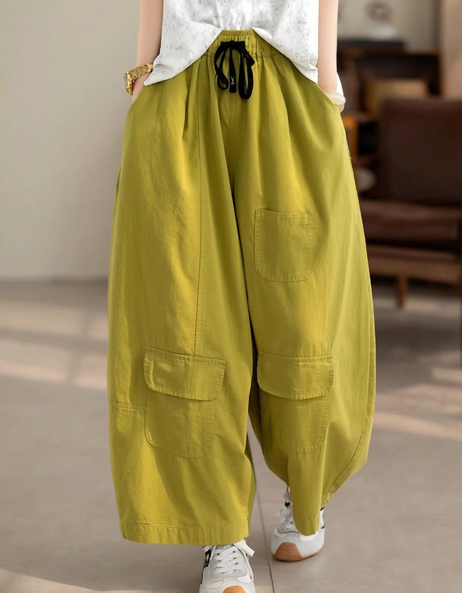 Green Balloon Cargo Pants | Wide Leg Mori Style