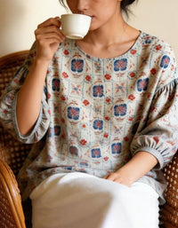 Cottagecore floral linen blouse styling
