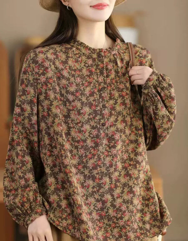 long sleeve floral print blouse women casual