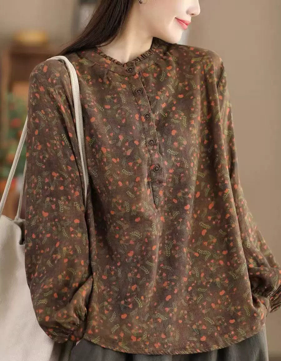 lightweight floral long sleeve blouse women