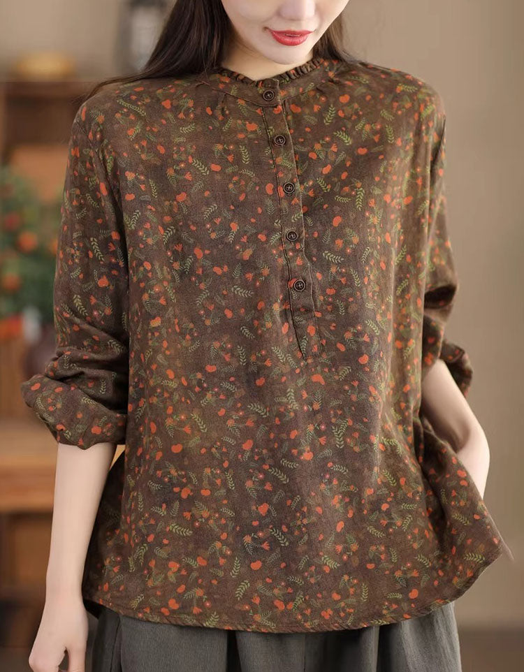 casual vintage floral blouse for everyday wear front view