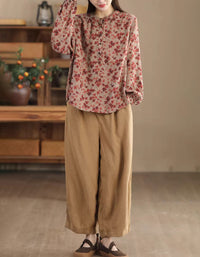 Pink casual vintage floral blouse for everyday wear