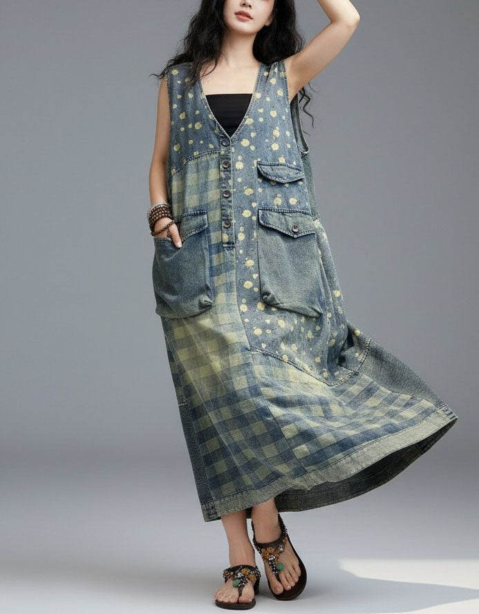 Boho Denim Patchwork Loose Fit Women Dress
