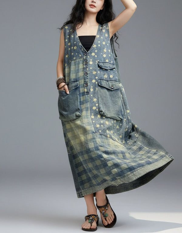 Boho Denim Patchwork Loose Fit Women Dress