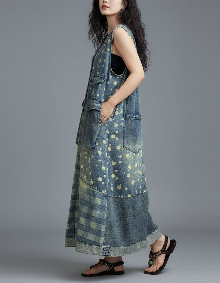 Casual Sleeveless Denim Boho Maxi Dress Style
