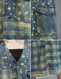 Artistic Plaid Patchwork Denim Tank Dress Women