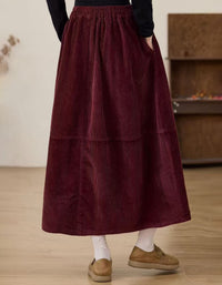 Vintage Brown Corduroy Midi Skirt for Women