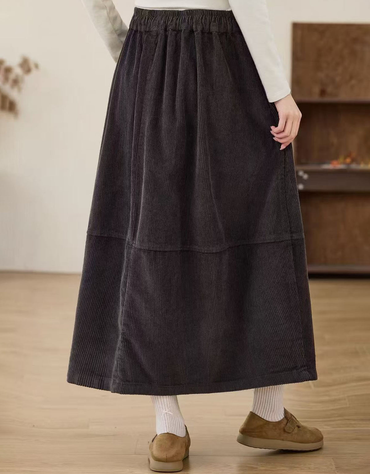 Women’s Brown Corduroy Vintage A-Line Midi Skirt