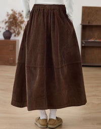 Women’s Vintage Brown Corduroy A-Line Midi Skirt