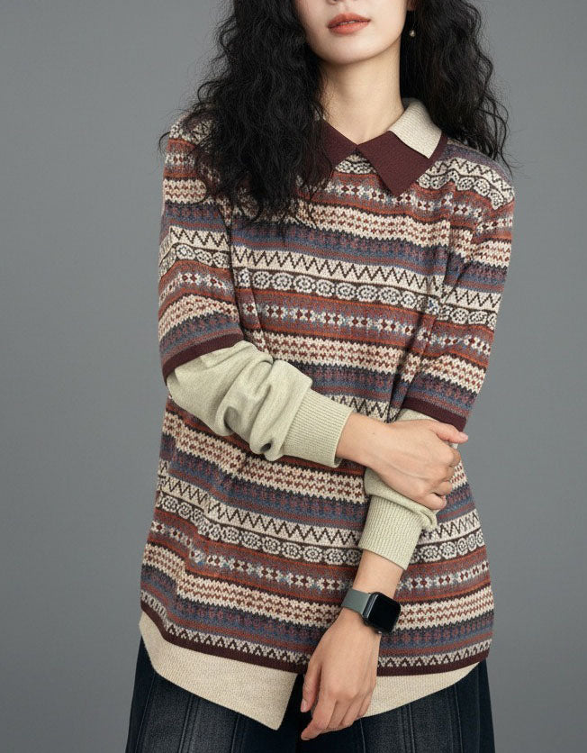 women's vintage geometric pattern knit sweater