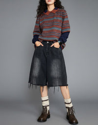 Women's Retro Geometric Pattern Long Sleeve Knit Sweater