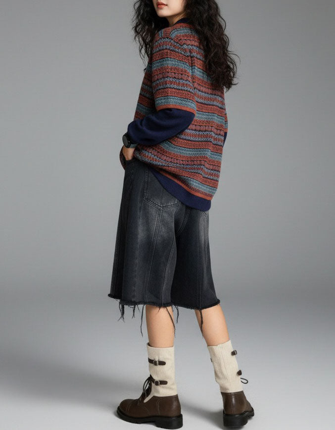 Women's Geometric Pattern Vintage Knit Collared Sweater