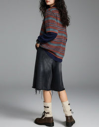 Women's Geometric Pattern Vintage Knit Collared Sweater
