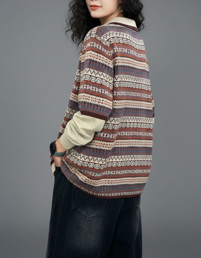 women's vintage striped long sleeve sweater