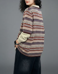 women's vintage striped long sleeve sweater