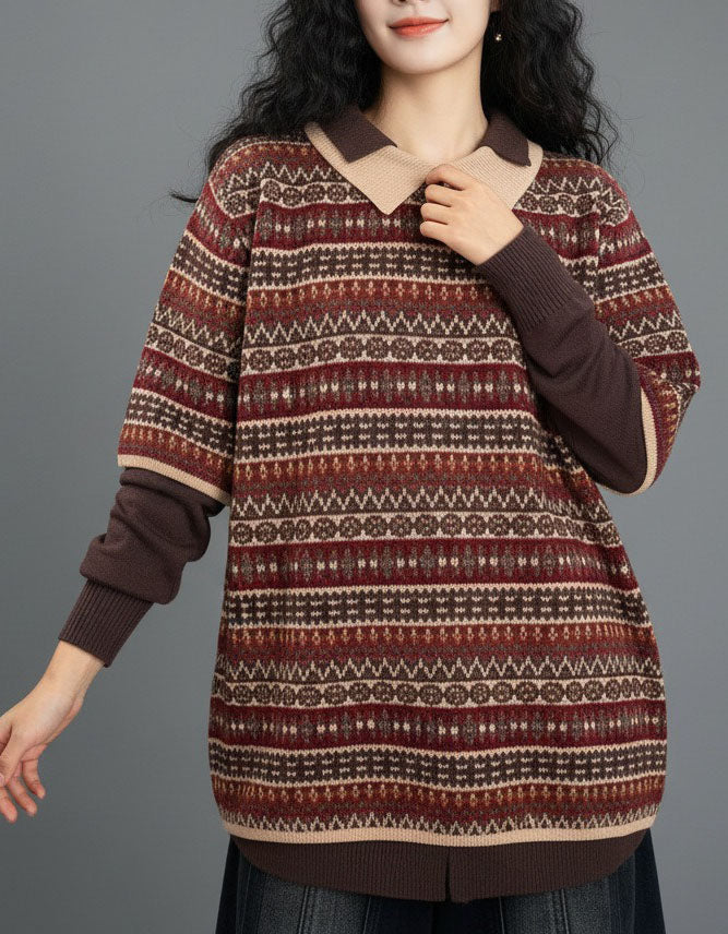 Women's Vintage Fair Isle Inspired Collared Knit Sweater