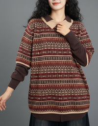 Women's Vintage Fair Isle Inspired Collared Knit Sweater