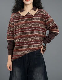 women's retro patterned collared knit sweater