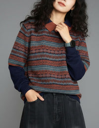 Women's Vintage Geometric Pattern Collared Knit Sweater