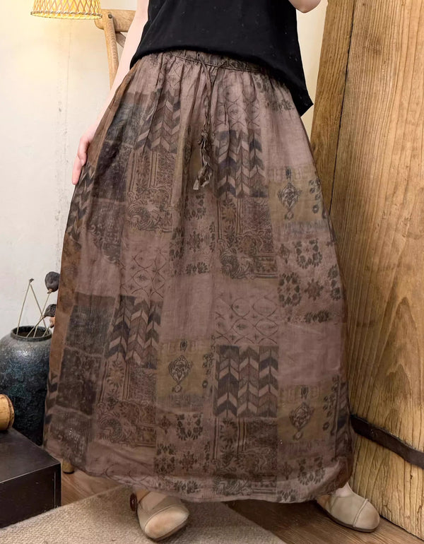 Retro Patchwork Cotton Long Skirt