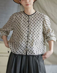 Retro Polka Dot Long Sleeve Casual Linen Shirt