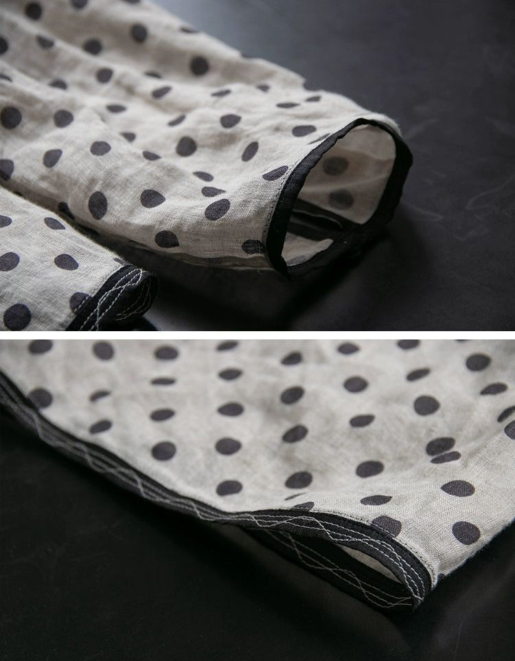 Retro Polka Dot Long Sleeve Casual Linen Shirt