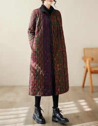 Retro Winter Women's Warm Floral Long Coat