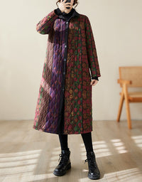 Retro Winter Women's Warm Floral Long Coat