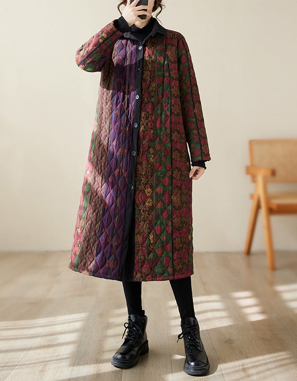Retro Winter Women's Warm Floral Long Coat
