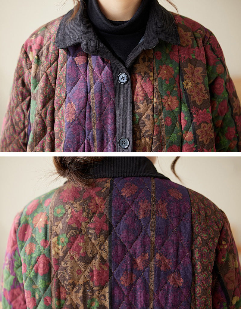 Retro Winter Women's Warm Floral Long Coat