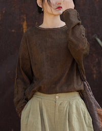 Minimalist Long Sleeve Cotton Linen Casual Blouse