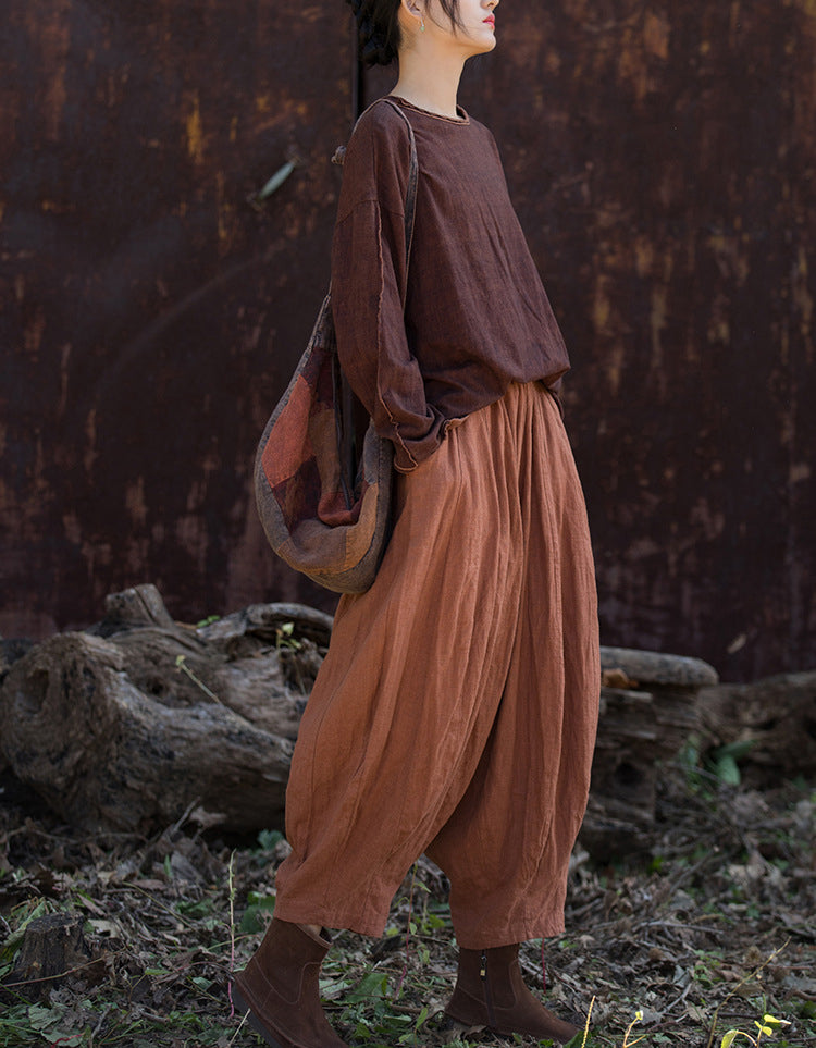 Minimalist Long Sleeve Cotton Linen Casual Blouse