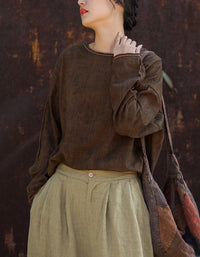 Minimalist Long Sleeve Cotton Linen Casual Blouse