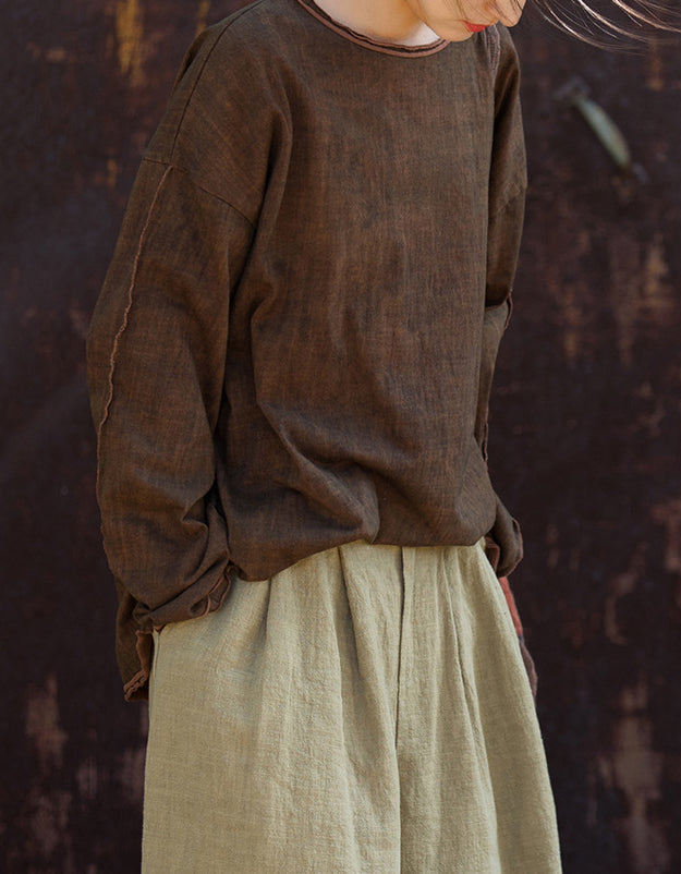 Minimalist Long Sleeve Cotton Linen Casual Blouse