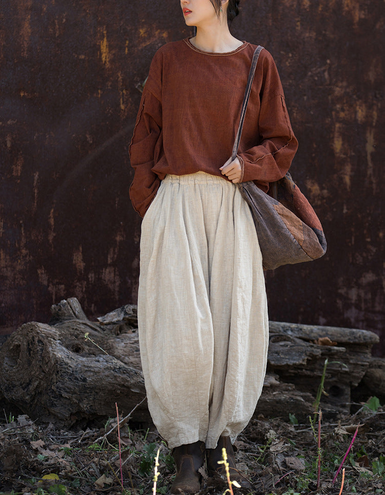 Minimalist Long Sleeve Cotton Linen Casual Blouse