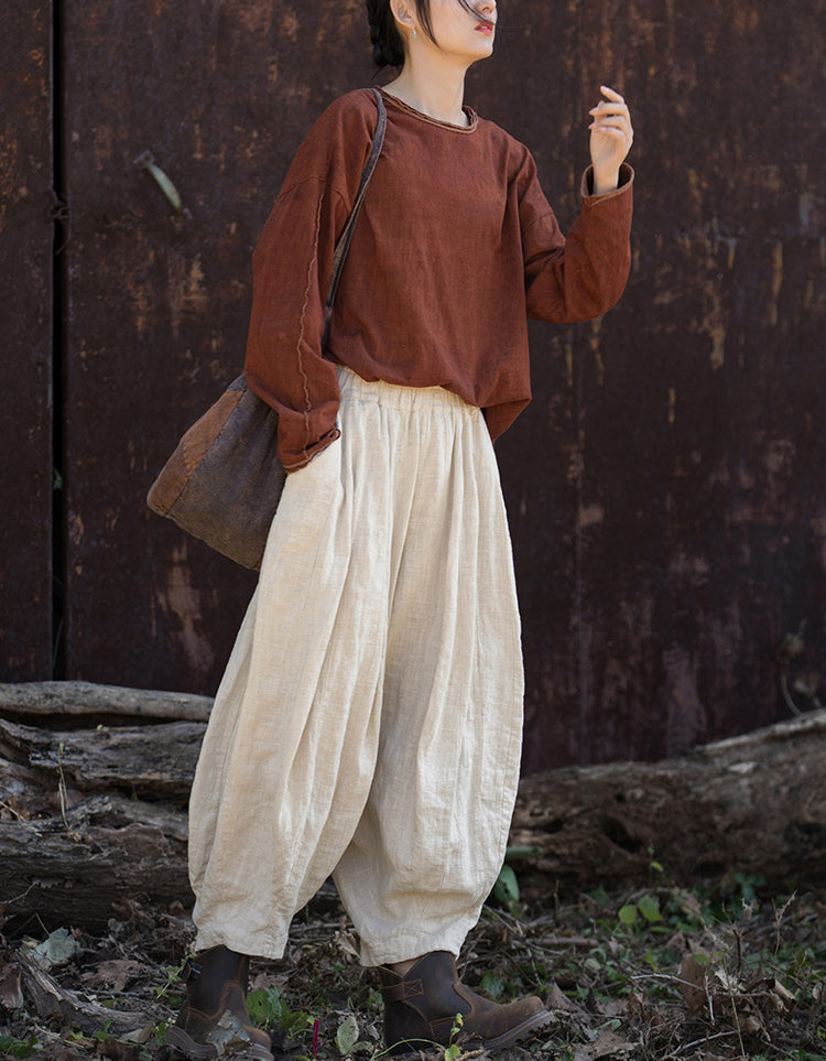 Minimalist Long Sleeve Cotton Linen Casual Blouse