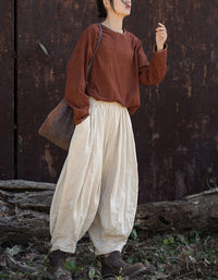 Minimalist Long Sleeve Cotton Linen Casual Blouse