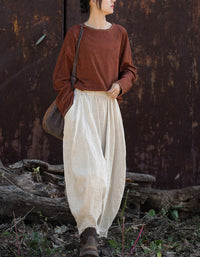 Minimalist Long Sleeve Cotton Linen Casual Blouse