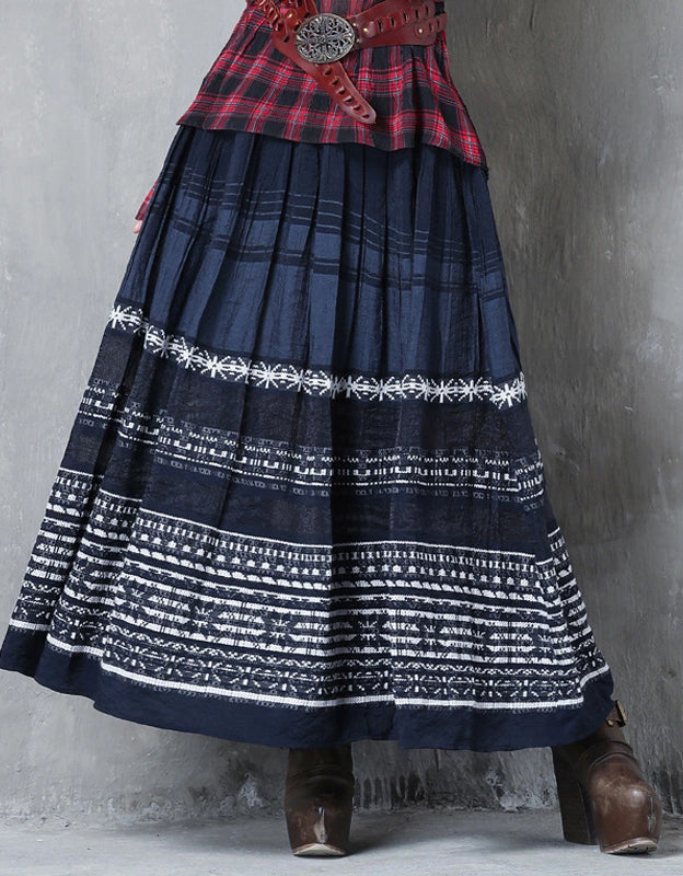 Rustic Folk Style Cotton Linen Maxi Skirt