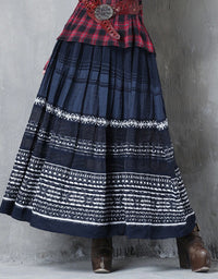 Rustic Folk Style Cotton Linen Maxi Skirt