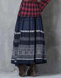 Rustic Folk Style Cotton Linen Maxi Skirt