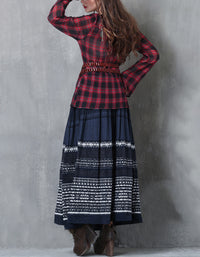 Rustic Folk Style Cotton Linen Maxi Skirt