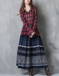 Rustic Folk Style Cotton Linen Maxi Skirt