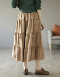 Rustic Prairie Style High-Waist Tiered Cotton Linen Skirt