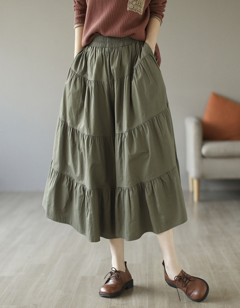 Rustic Prairie Style High-Waist Tiered Cotton Linen Skirt