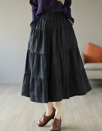 Rustic Prairie Style High-Waist Tiered Cotton Linen Skirt