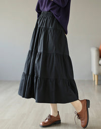 Rustic Prairie Style High-Waist Tiered Cotton Linen Skirt