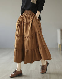 Rustic Prairie Style High-Waist Tiered Cotton Linen Skirt