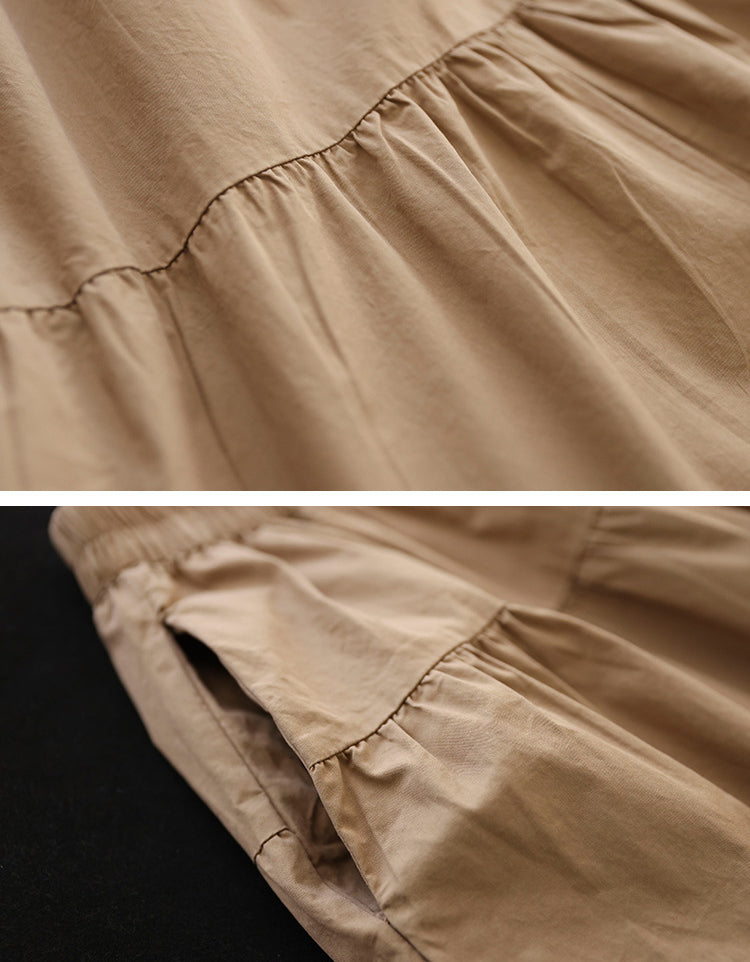 Rustic Prairie Style High-Waist Tiered Cotton Linen Skirt